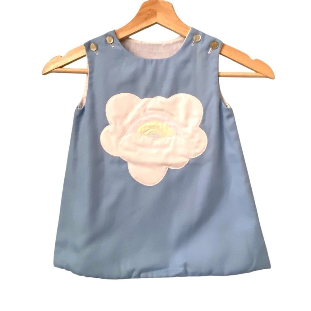 Vintage Blue Kids Dress with Cloud Design Made in USA in Size 3T